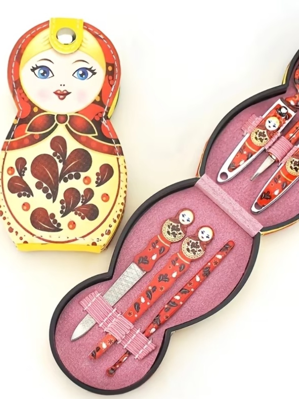 Russian Doll Manicure Set Matryoshka Nail Kit Travel Case Red Blue Pink Purple🪆 - Picture 3 of 8